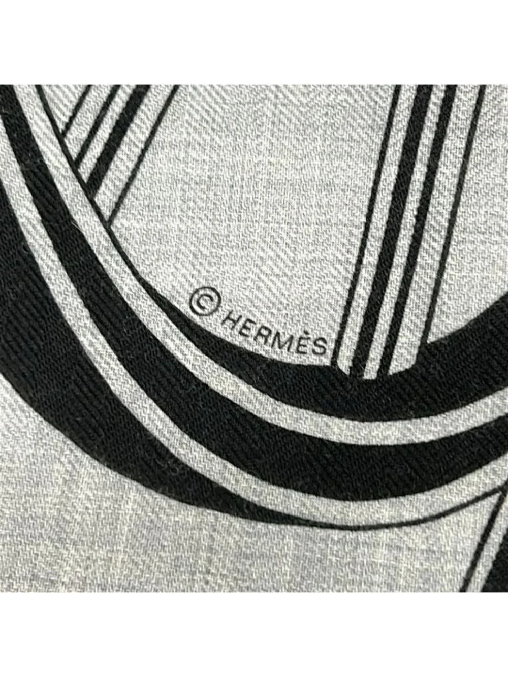 Hermes Shawl Carre 140 Geant Light Gray Black Blue Cashmere Silk Scarf - Picture 2 of 5